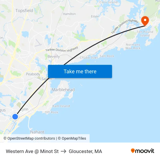 Western Ave @ Minot St to Gloucester, MA map