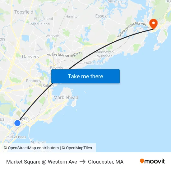 Market Square @ Western Ave to Gloucester, MA map