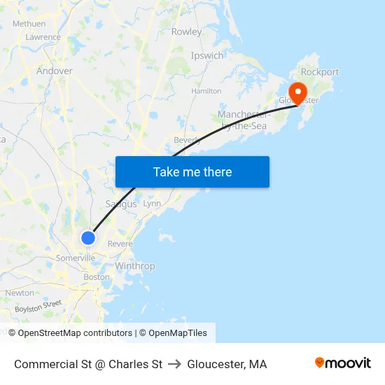 Commercial St @ Charles St to Gloucester, MA map