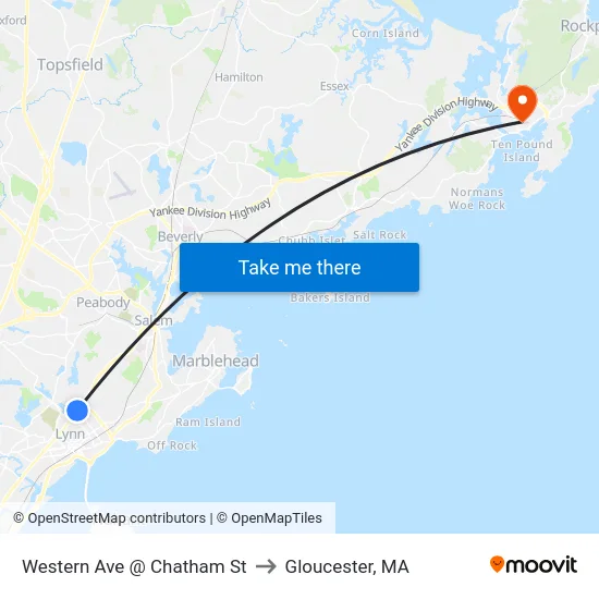 Western Ave @ Chatham St to Gloucester, MA map