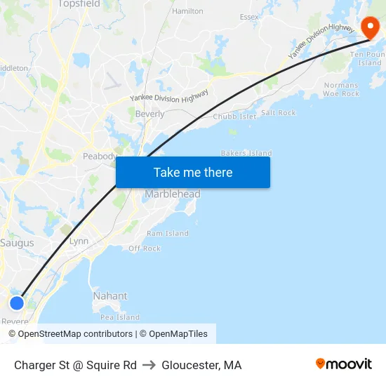 Charger St @ Squire Rd to Gloucester, MA map