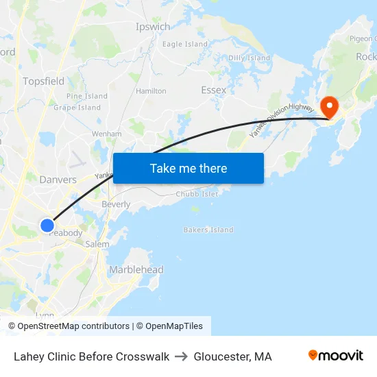 Lahey Clinic Before Crosswalk to Gloucester, MA map
