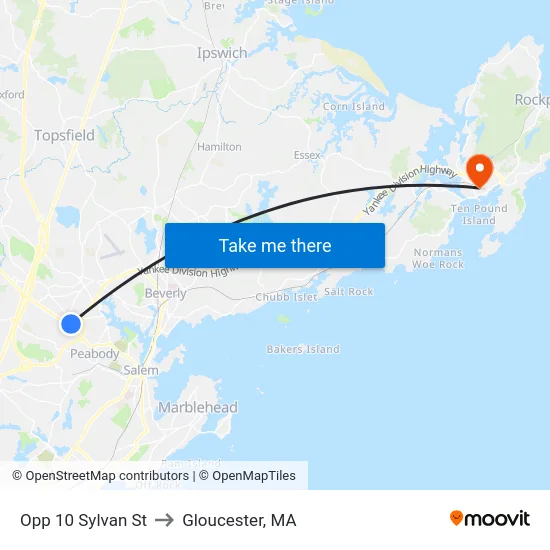 Opp 10 Sylvan St to Gloucester, MA map