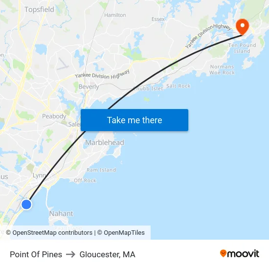 Point Of Pines to Gloucester, MA map