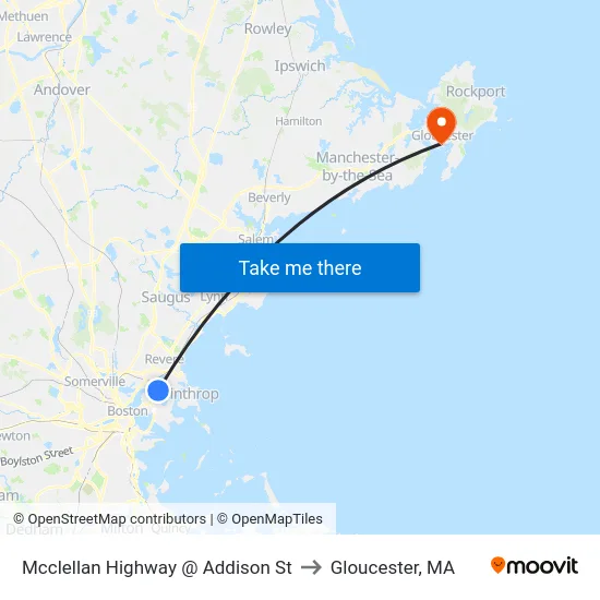 Mcclellan Highway @ Addison St to Gloucester, MA map