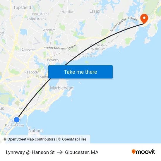 Lynnway @ Hanson St to Gloucester, MA map