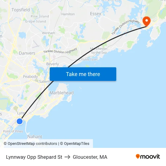 Lynnway Opp Shepard St to Gloucester, MA map