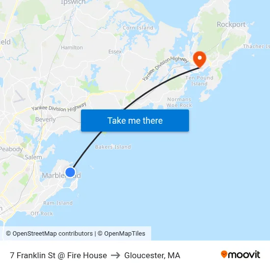 7 Franklin St @ Fire House to Gloucester, MA map