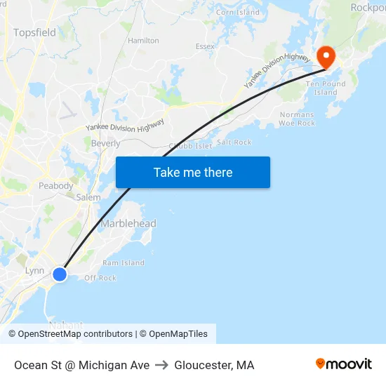 Ocean St @ Michigan Ave to Gloucester, MA map