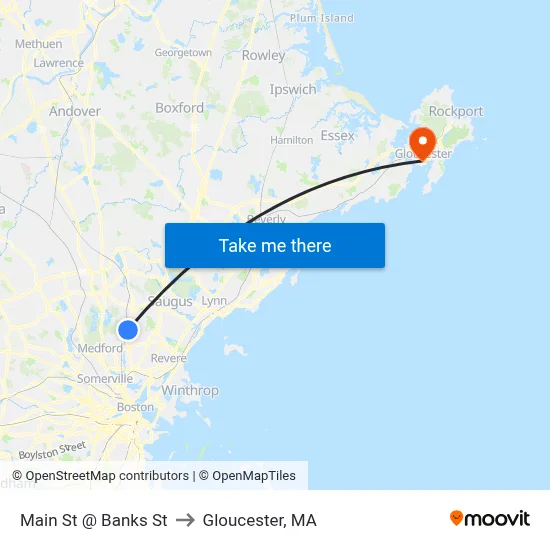 Main St @ Banks St to Gloucester, MA map