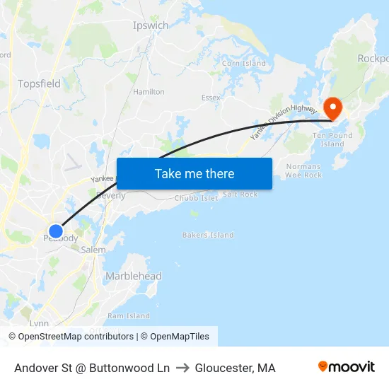 Andover St @ Buttonwood Ln to Gloucester, MA map