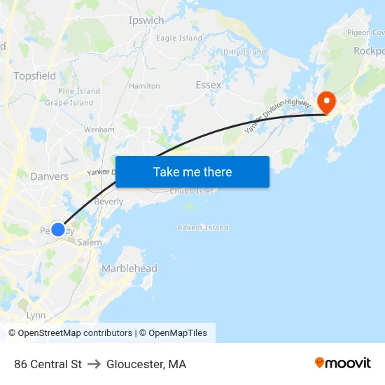 86 Central St to Gloucester, MA map