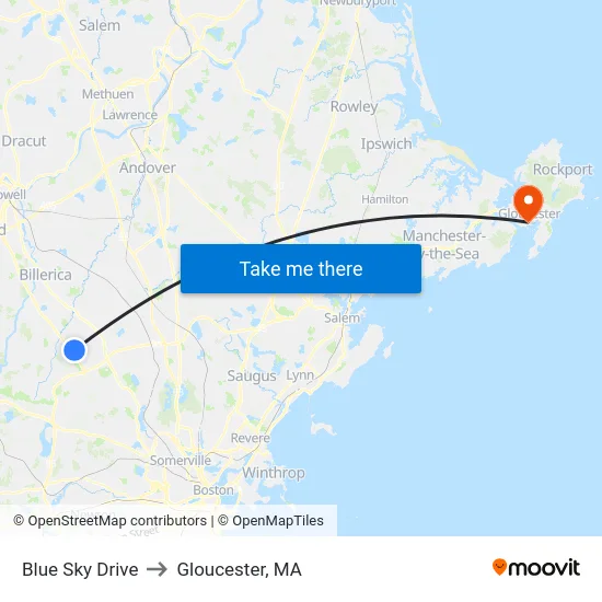 Blue Sky Drive to Gloucester, MA map
