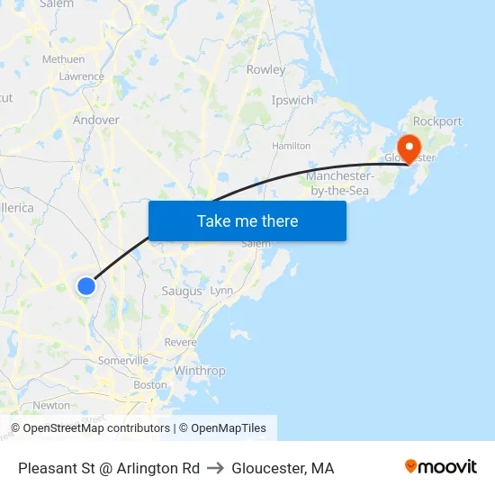 Pleasant St @ Arlington Rd to Gloucester, MA map