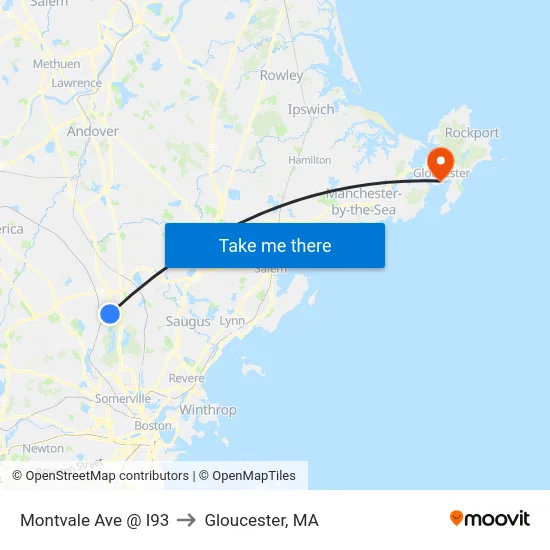 Montvale Ave @ I93 to Gloucester, MA map