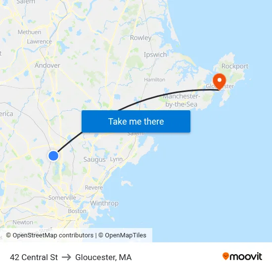 42 Central St to Gloucester, MA map