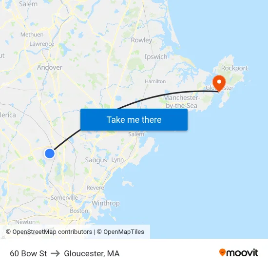 60 Bow St to Gloucester, MA map
