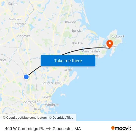 400 W Cummings Pk to Gloucester, MA map