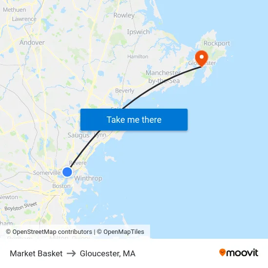 Market Basket to Gloucester, MA map