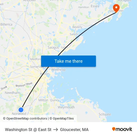 Washington St @ East St to Gloucester, MA map