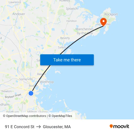 91 E Concord St to Gloucester, MA map