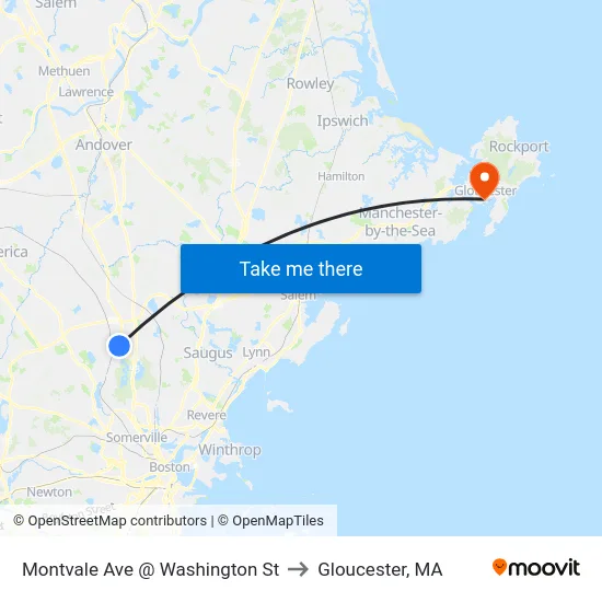Montvale Ave @ Washington St to Gloucester, MA map