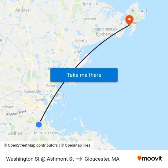 Washington St @ Ashmont St to Gloucester, MA map