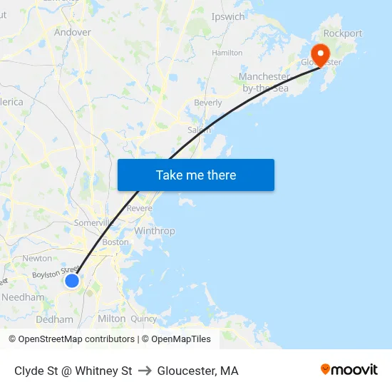 Clyde St @ Whitney St to Gloucester, MA map