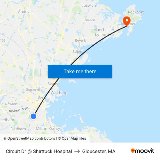 Circuit Dr @ Shattuck Hospital to Gloucester, MA map