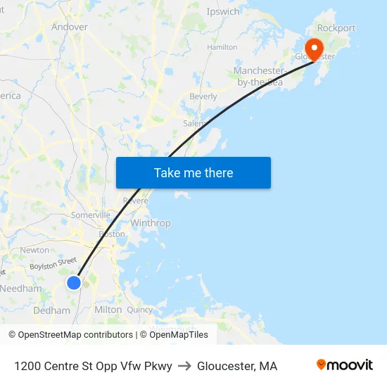 1200 Centre St Opp Vfw Pkwy to Gloucester, MA map