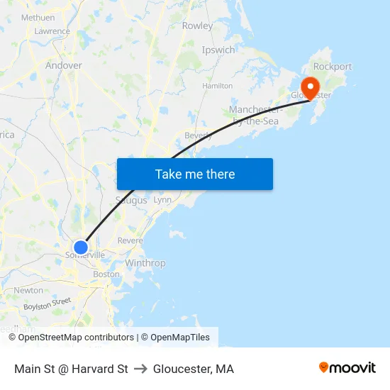 Main St @ Harvard St to Gloucester, MA map