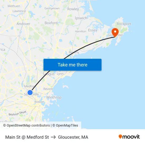 Main St @ Medford St to Gloucester, MA map