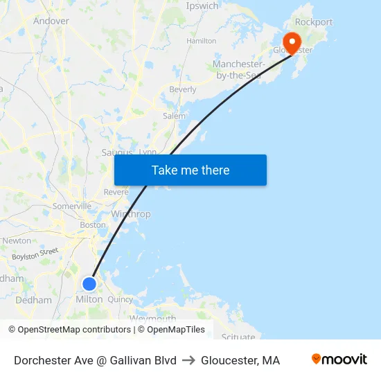 Dorchester Ave @ Gallivan Blvd to Gloucester, MA map