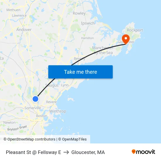 Pleasant St @ Fellsway E to Gloucester, MA map