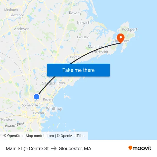 Main St @ Centre St to Gloucester, MA map