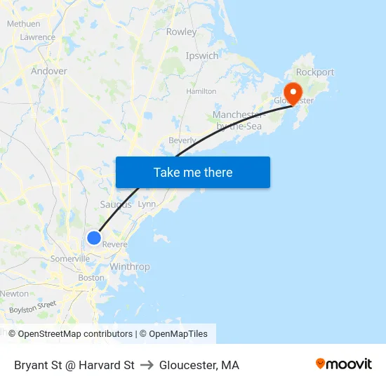 Bryant St @ Harvard St to Gloucester, MA map