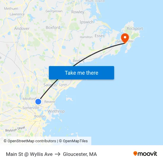 Main St @ Wyllis Ave to Gloucester, MA map