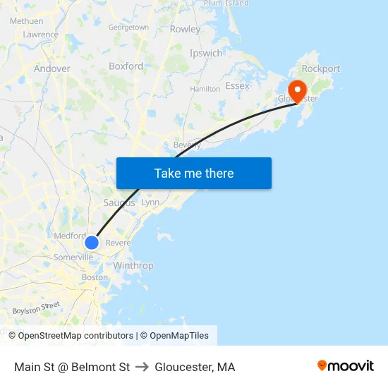 Main St @ Belmont St to Gloucester, MA map
