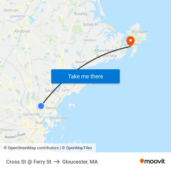 Cross St @ Ferry St to Gloucester, MA map