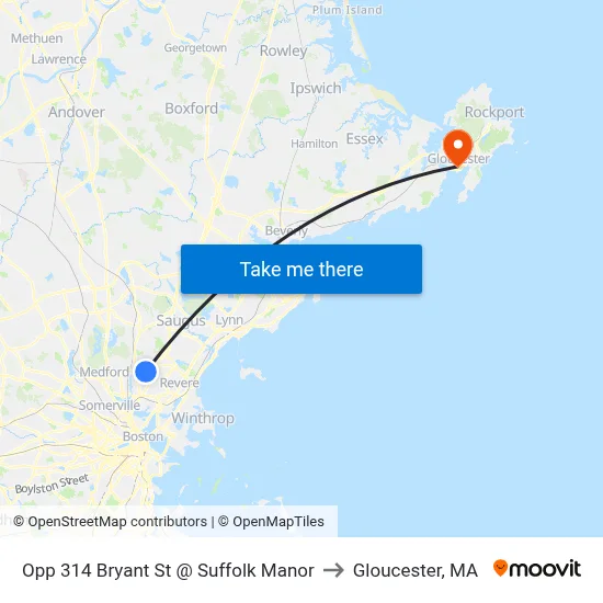 Opp 314 Bryant St @ Suffolk Manor to Gloucester, MA map