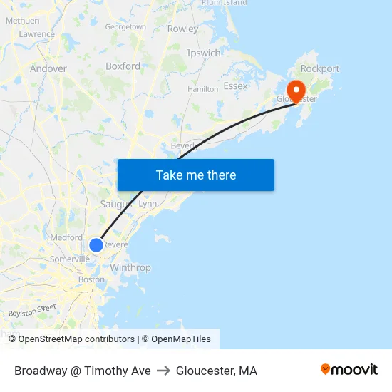 Broadway @ Timothy Ave to Gloucester, MA map