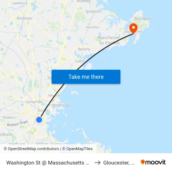 Washington St @ Massachusetts Ave to Gloucester, MA map