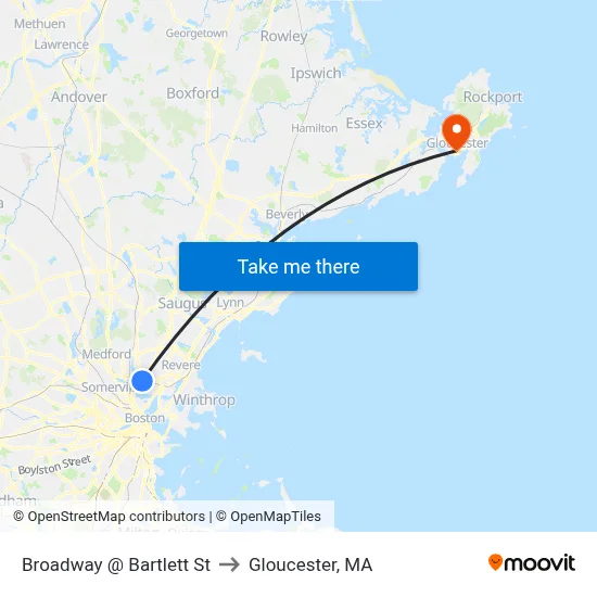 Broadway @ Bartlett St to Gloucester, MA map