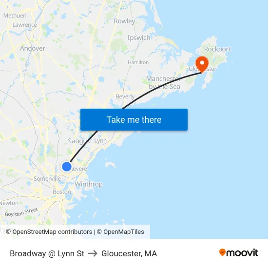 Broadway @ Lynn St to Gloucester, MA map