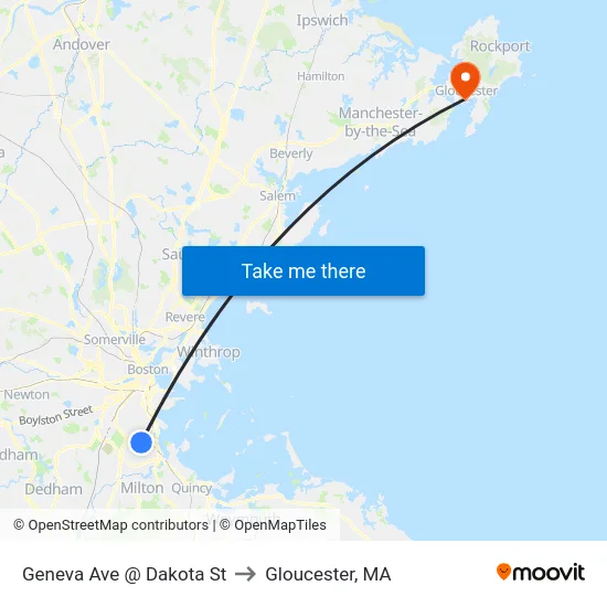 Geneva Ave @ Dakota St to Gloucester, MA map