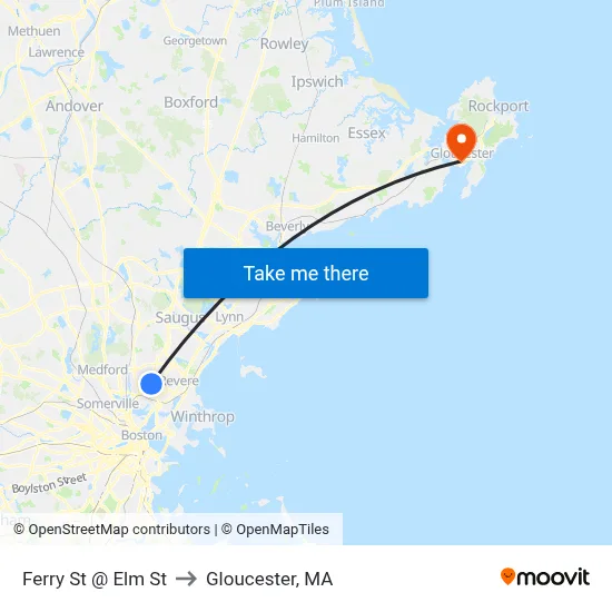 Ferry St @ Elm St to Gloucester, MA map
