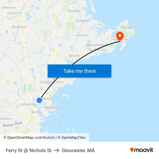 Ferry St @ Nichols St to Gloucester, MA map
