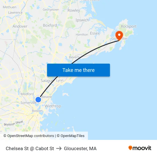 Chelsea St @ Cabot St to Gloucester, MA map