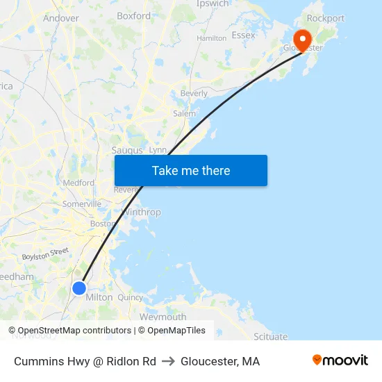 Cummins Hwy @ Ridlon Rd to Gloucester, MA map