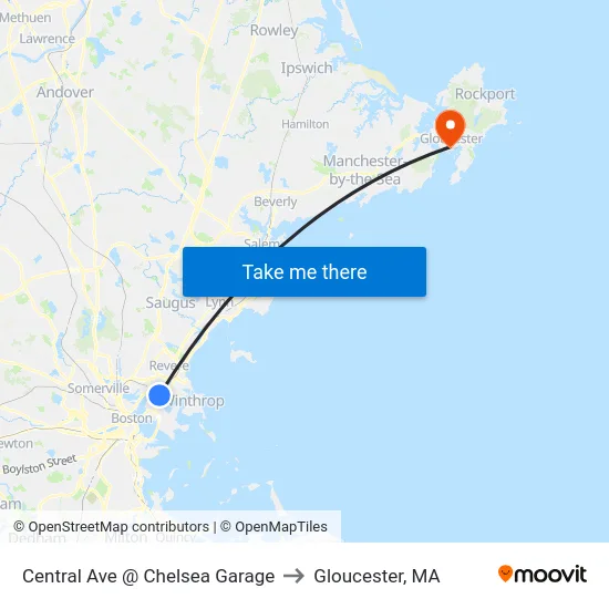Central Ave @ Chelsea Garage to Gloucester, MA map